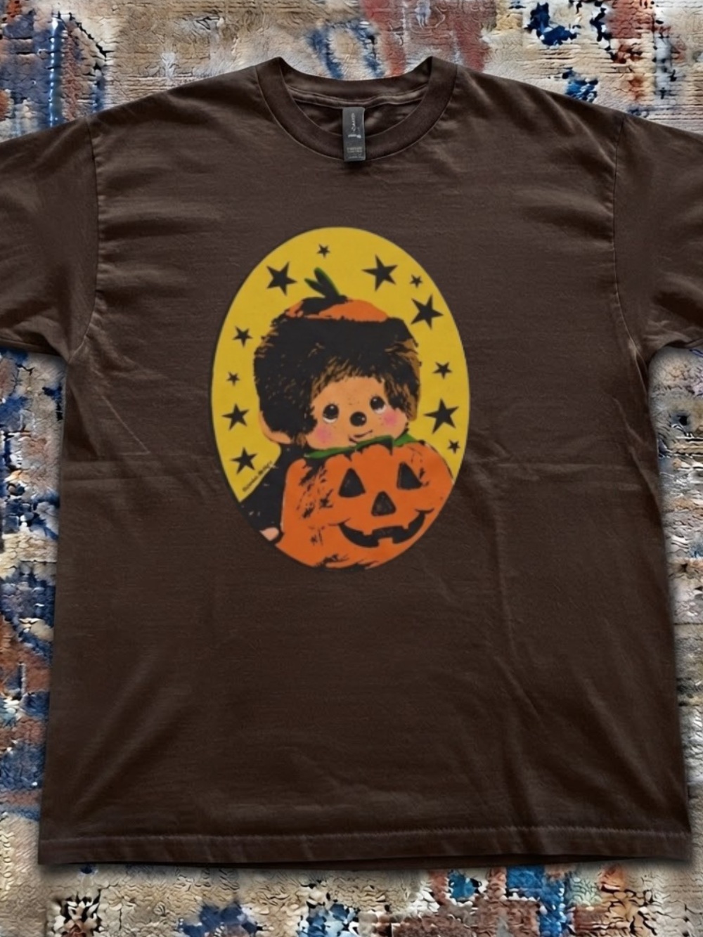 Gildan Brown Long Sleeve Tee with Yellow & Orange Halloween Graphic